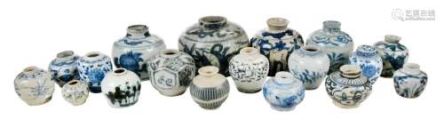 Group of 18 Chinese Blue and White Pottery Jars