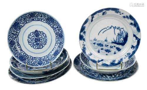 Seven Chinese Blue and White Porcelain Dishes