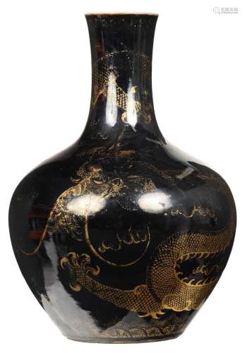 Chinese Black and Gilt 'Dragon' Porcelain Vase