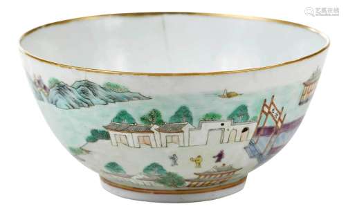 Chinese Famille Rose 'Landscape' Porcelain Bowl