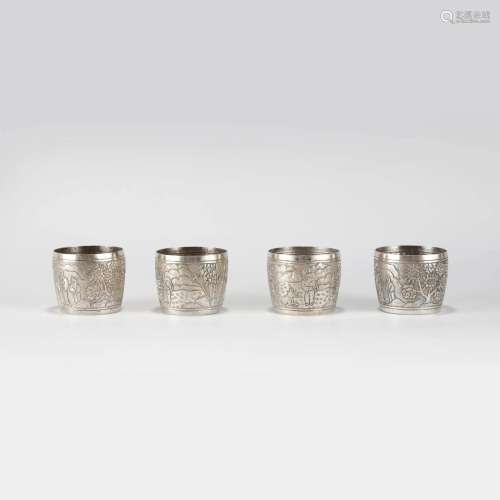 SET OF 4 PCS CHINESE EXPORT SILVER WINECUPS