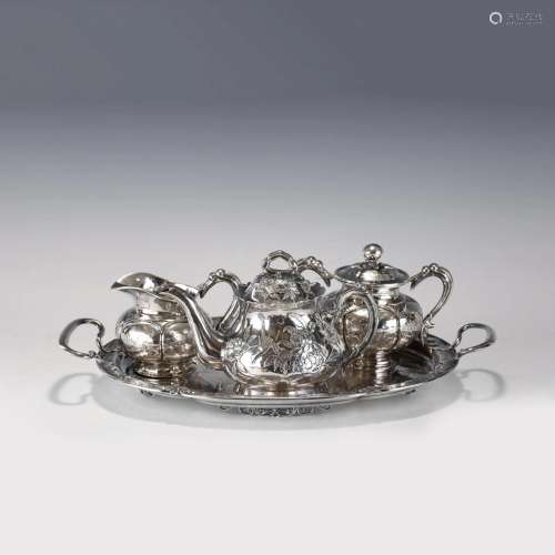 SET OF 4 CHINESE EXPORT SILVER TEA SET