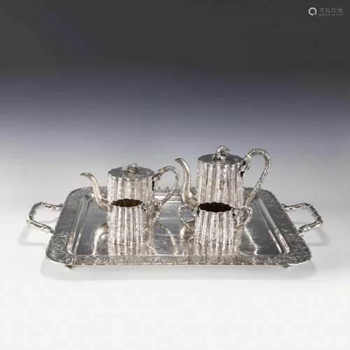 LUEN-WO 5 PCS CHINESE EXPORT SILVER TEA SET