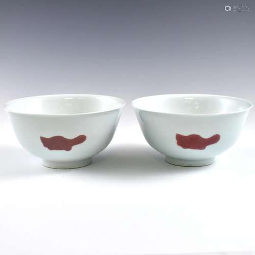 PR. QING YONGZHENG THREE RED FISHES PORCELAIN BOWLS