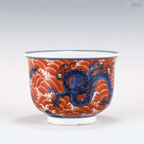MING DYNASTY XUANDE ALUM RED & BLUE & WHITE DRAGON B...