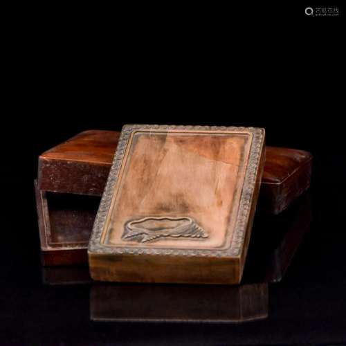 CHINESE DUAN INKSTONE IN WOODEN BOX