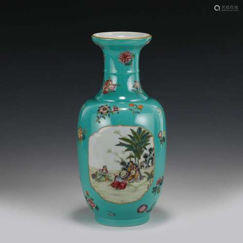 OPEN FACE PEACOCK GREEN GLAZED FIGURINES VASE