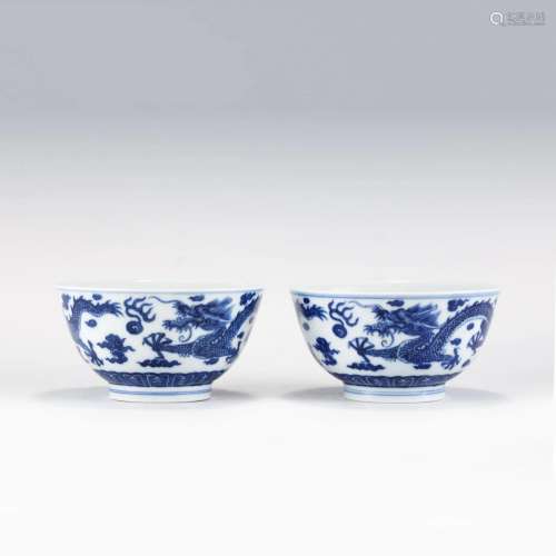 CHINESE YONGZHENG BLUE & WHITE DRAGON BOWL