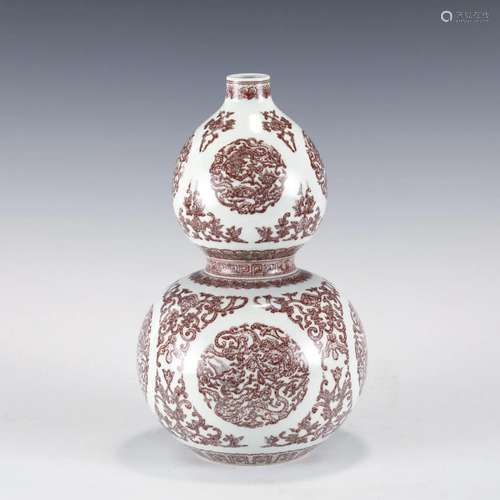 CHINESE QIANLONG RED GLAZED GOURD VASE