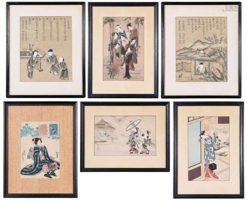 Group of Six Framed Asian Works on Paper