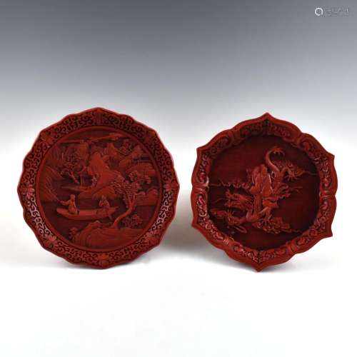 TWO PIECES OF CHINESE CINNABAR PLATES