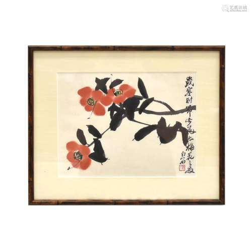 QI BAISHI CHINESE PAINTING OF PLUM BLOSSOMS WITH FRAME