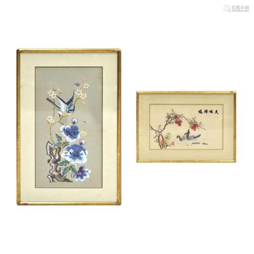 TWO PIECES OF EMBROIDERY PAINTING WITH FRAME