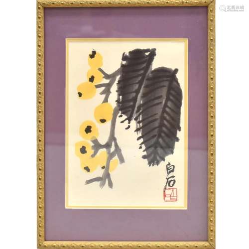 QI BAISHI CHINESE PAINTING OF APRICOT WITH FRAME