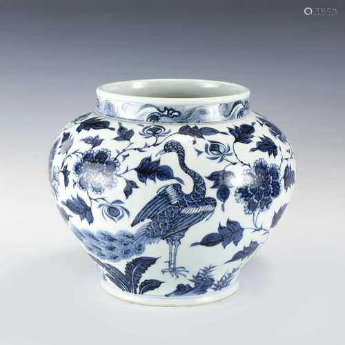 YUAN DYNASTY BLUE & WHITE CRANE JAR