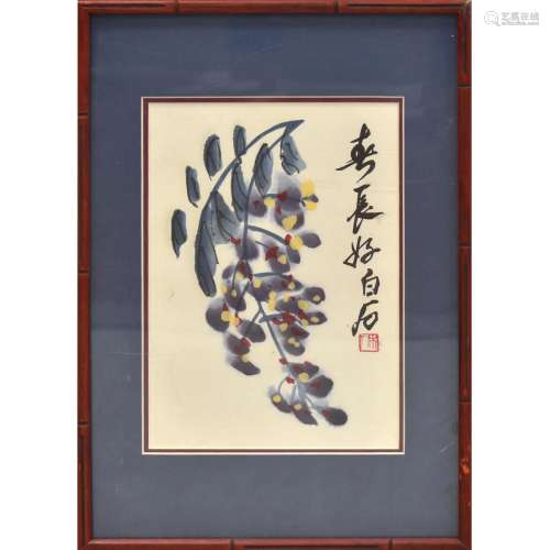 QI BAISHI CHINESE PAINTING OF WISTERIA FLOWER WITH