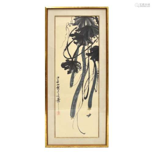 QI BAISHI CHINESE PAINTING OF LOOFAH WITH FRAME