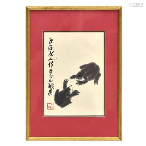 QI BAISHI CHINESE PAINTING OF FROGS WITH FRAME