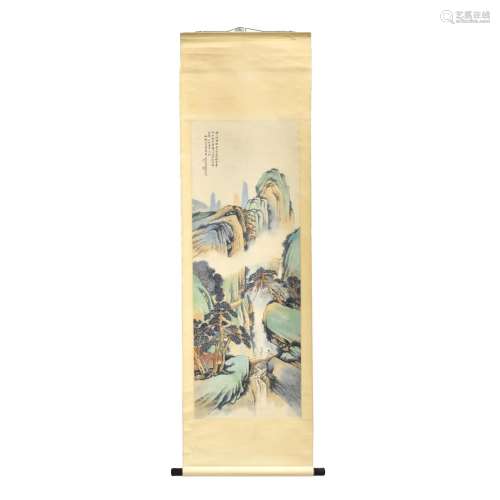 CHINESE WATERSIDE MOUNTAIN LANDSCAPE PAINTING SCROLL