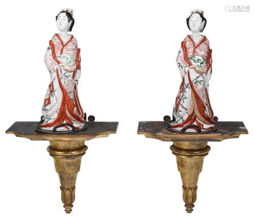 Pair Japanese Imari Porcelain Bijin Figures