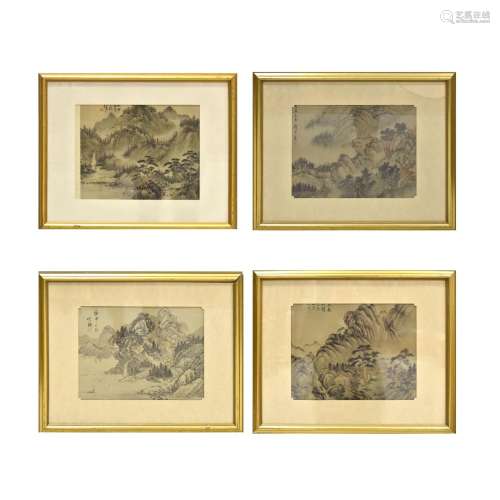 ZIYU FOUR LANDSCAPE PAINTINGS WITH FRAMES