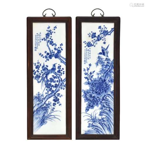 A PAIR OF WANG BU BLUE AND WHITE PORCELAIN PANELS