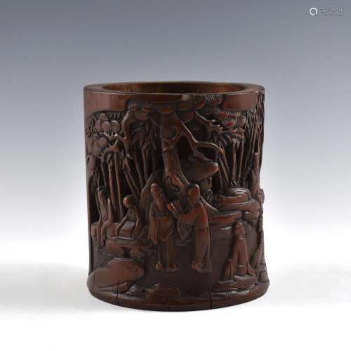 CARVED ROSEWOOD BRUSH POT