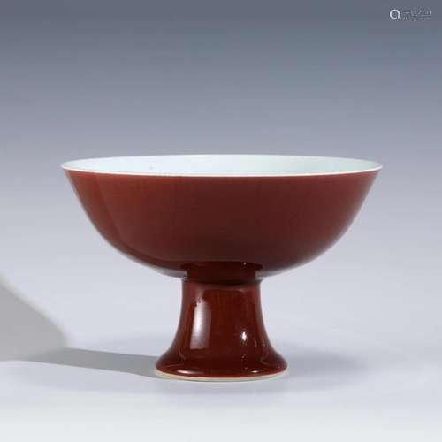 CHINESE YONGZHENG JI RED HIGH-FOOT BOWL