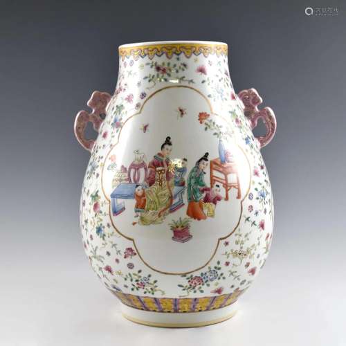 CHINESE FAMILLE ROSE ZUN VASE