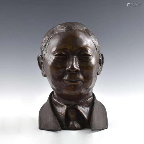 BRONZE HEAD OF CHINESE OFFICIAL HU YAOBANG