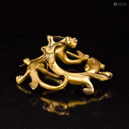 ANTIQUE GILT BRONZE DRAGON BRUSH REST