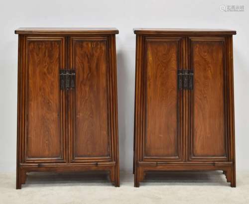 PAIR ANTIQUE CHINESE HUANGHUALI ROUND CORNER CABINETS