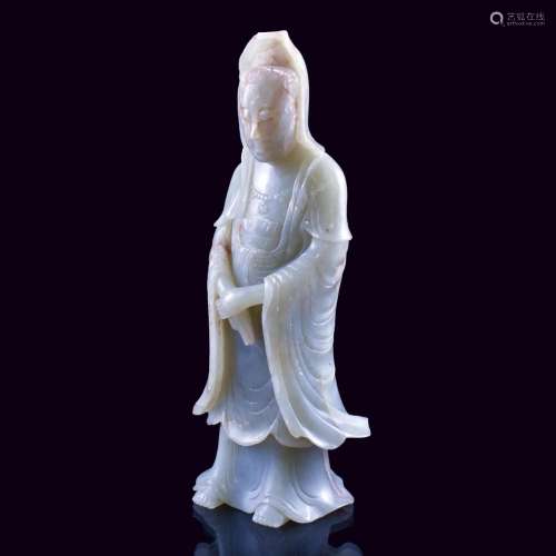 CHINESE JADE CARVED STANDING GUANYIN FIGURE