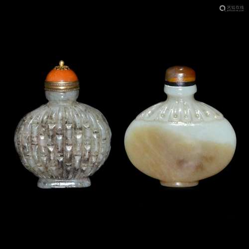 Qing, A Finely Carved Jade Flask Snuff Bottle with