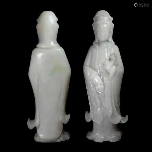 Qing Dynasty, Jadeite White Jade Standing Guanyin