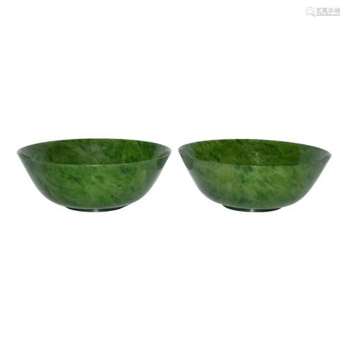 Qing, Yongzheng A Pair of Large Spinach Green Jade