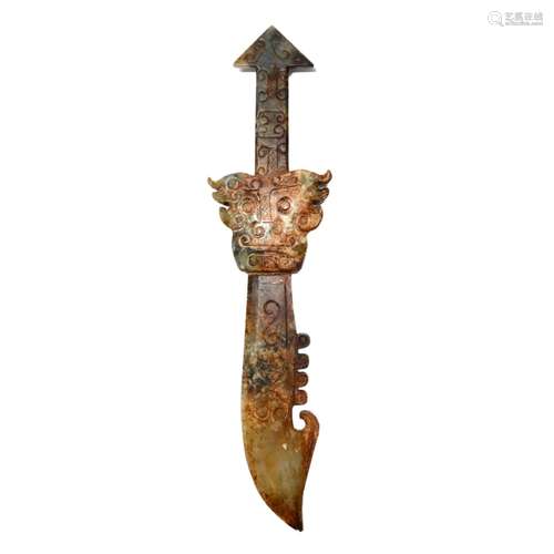 Shang Dynasty, Jade Sword with Beast and Arrow Stalk Sh