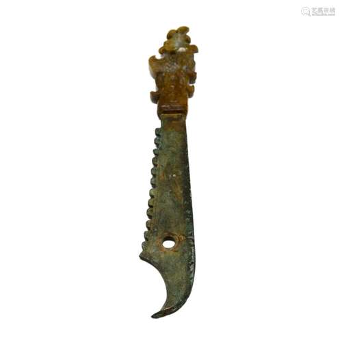 Shang Dynasty,Bronze Carved Phoenix & Jade Stalk Sword