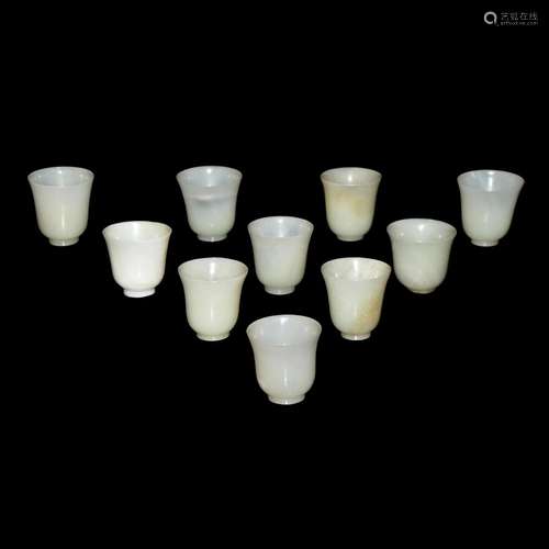 A Set of Ten Translucent Hetian Jade Cup