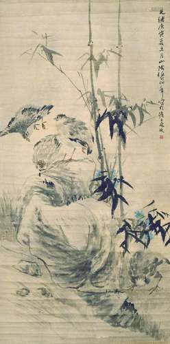 Ren Yi (Bonian) Qing Dynasty Quail in Bamboo Groove