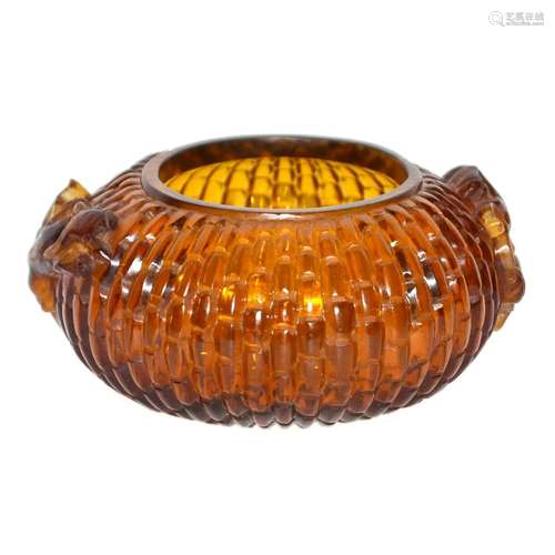 Qing, Beijing Amber Glass Washer with Chrysanthemum