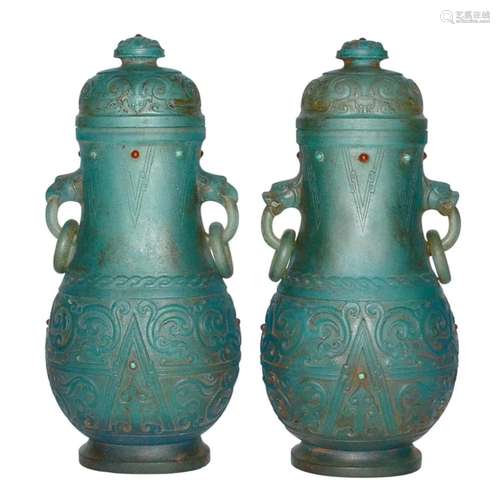 Han, A Pair of Fine and Rare Blue Glass Zun Embellished