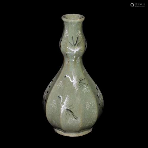 Korea, 19th C. Celadon- Glazed Octogonal Gourd Shaped