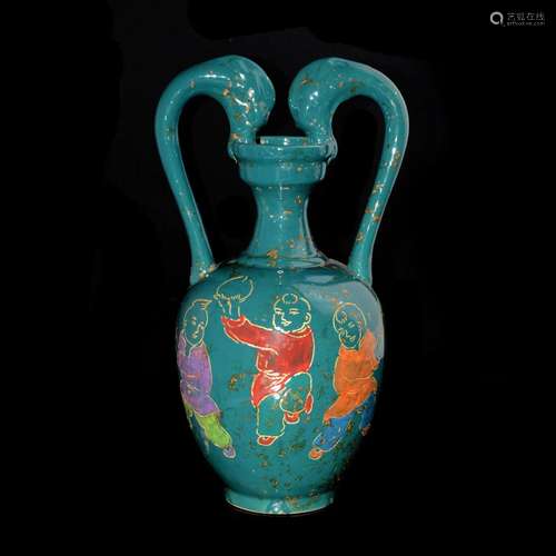 Dingyao Blue- Glazed Children-at-Play Amphora Vase