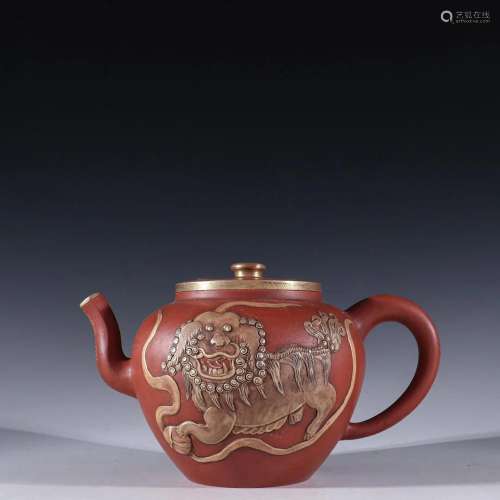 A Yixing Clay and Paint Gold Teapot