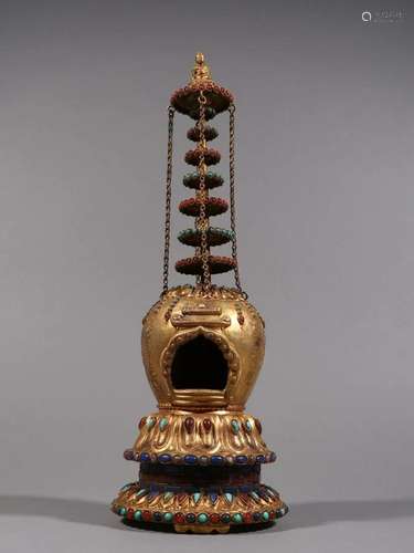 A Fine Gilt-bronze Inlaid Gems Stupe