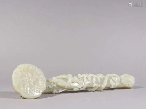 A Delicate White Jade Ruyi Scepter With Dragon Pattern