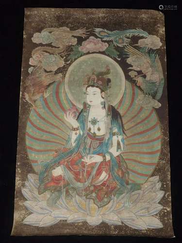 A painting of Silk With Figure of Guanyin