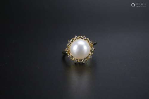 白珍珠戒指银镶