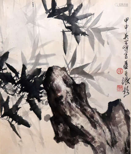 吴云峰、董百振合作--竹石图
著名岭南花鸟画家